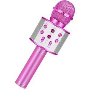 Mobil o Teknik Karaoke mikrofon med højttaler og Bluetooth Pink