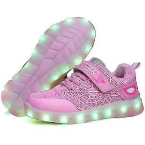 Børn Sneakers Led Lights Løbesko Spider Web Mønster Piger Drenge Casual Skateboard Sko Usb Charging Luminous Sportssko 807Pink 27