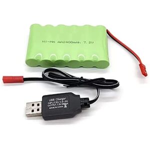 YUNIQUE GREEN-CLEAN-POWER Genopladelig 7,2V 2400mAh Ni-MH AA JST-batteripakke og USB-opladningskabel til RC-lastbiler