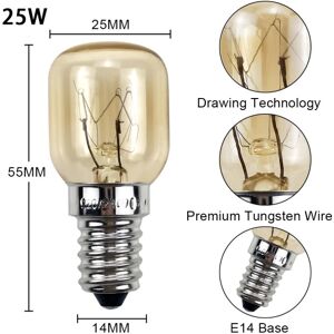 2 Pakke, E14 T25 25W 120V Ovnpære varmebestandig pære- E14 Mikrobølgepærer 120V varmebestandig