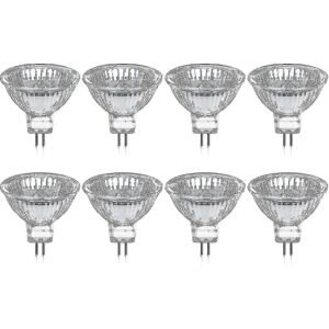 DAO Pakke med 8 halogenpærer Gu5.3 Mr16 35w 12v dæmpbar - varm hvid 2800k, 400 lumen, glasdæksel Jz [DB]