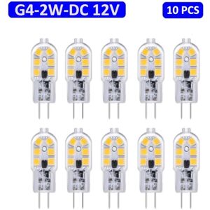 10 pakke G4 LED-pære 2W, DC 12V lyspære, 6000K hvid