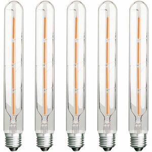 Sæt med 5 langrørspærer, 4W, 40W glødeækvivalent, E27 base, varm hvid 2700K, 400LM, gennemsigtigt glas, AC 220-240V