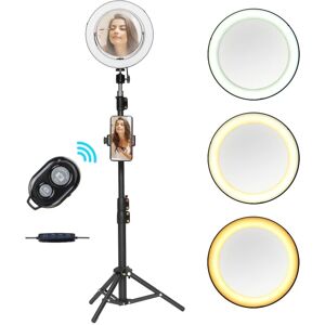 Selfielampa Ring Light Selfie Lampe LED med spejl + fjernbetjeningsstativ Black