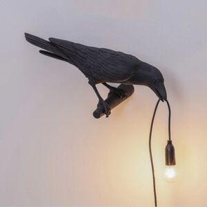 Seletti Bird Modern Italian Væglampe Sort Hvid Resin Light black left