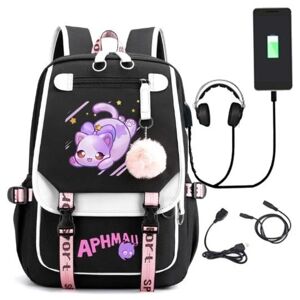 Aphmau ryggsäck barn ryggsäckar ryggväska med USB udtag 1st sort svart