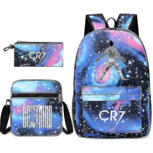 Football Star C Ronaldo Cr7 Rygsæk med tryk omkring eleven Tredelt rygsæk. Starry blue 1 backpack