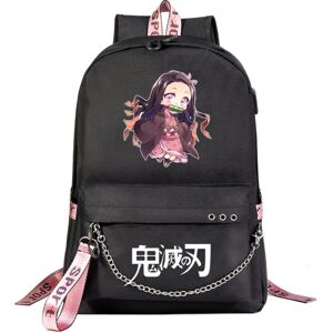 Demon Slayer-rygsæk Nezuko Kimetsu med USB-opladningsport, personlig afslappet