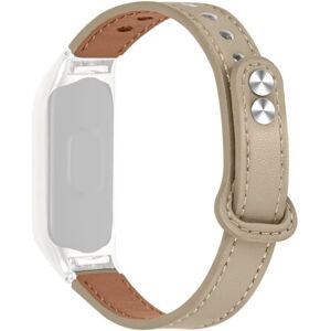 Generic Xiaomi Mi Smart Band 6 / 5 cowhide leather watch strap with silv Beige