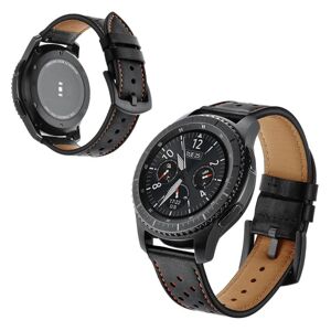 Generic Samsung Gear S3 / Frontier holes dekorations ægte læder Urrem - Black