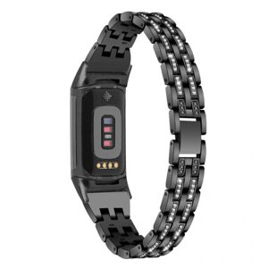 Generic Fitbit Charge 5 two row rhinestone glitz watch strap - Black Black