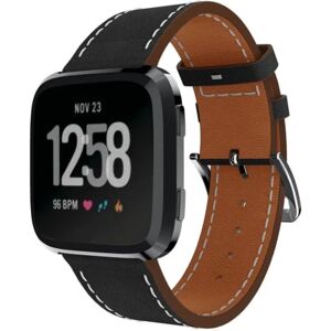 Generic Fitbit Versa 23mm ægte læder urrem - Sort Black