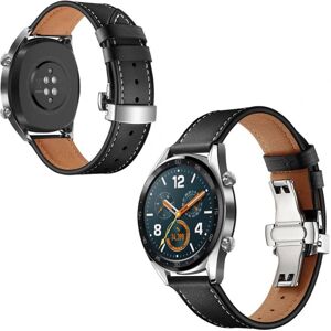 Generic Huawei Watch GT / 2 / Watch Magic ægte læder Urrem - Sort / Sølv Black