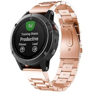 Til Garmin Fenix ​​5 Metalurrem i rustfrit stål med tre perler Rose Gold