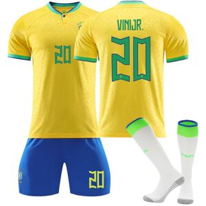 Qatar 2022 FIFA World Cup Brasilien Hjemme Vini Jr #20 Trøje Samba Fodbold Herre T-shirts sæt Børn Ungdom yz Adult XS（160-165cm）