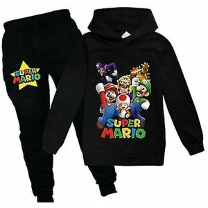 Super Mario Hoodie Top Pants Set Barn Pojkar Flickor Sportkläder Jogging träningsoveraller_a Sort 1 130 (7-8 år)