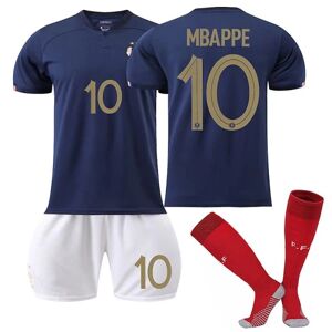 Frankrig Hemtröja 2022/23 VM Mbappe #10 Fotbollströja T-shirt Shorts Kit Fotboll 3-delade sæt til barn Vuxna fotboll Tröjor Kids 28(150-160cm)