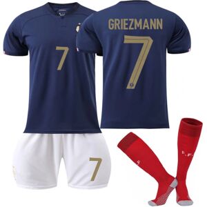 Goodies Qatar Fodbold-VM 2022 Frankrig Hjem Griezmann #7 Fodboldtrøje Herre T-shirts sæt Børn Ungdom fodboldtrøjer Kids 26(140-150cm)