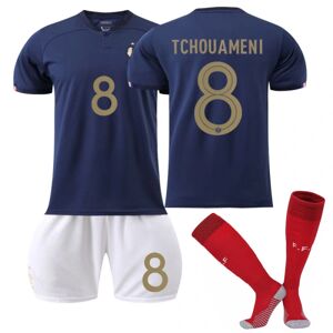 Goodies Qatar 2022 World Cup France Home Tchouameni #8 Jersey T-shirts til mænds fodbold Jerseysæt Børn Unge Kids 28(150-160cm)