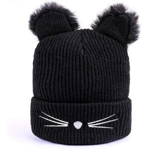 Den nye Kvinder Piger Katteører Beanie Vinter Varm Strikket Ski Beanie Black