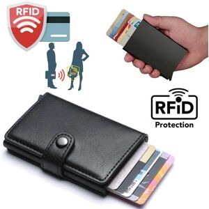 -RFID NFC Protection Wallet Card Holder 5 kort (ægte læder) black