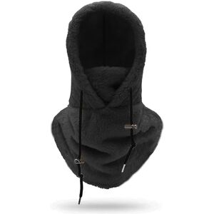 DAO Sherpa Hood Ski Mask Vinter Balaclava Snøre Vindtæt Justerbar Varm Hætte Cover Hat Cap Tørklæde [DB] Black