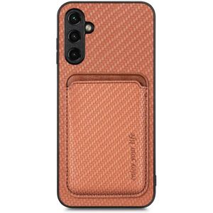 SKALO Samsung A54 5G Carbon Fiber Cover med kortholder - Brun Brown