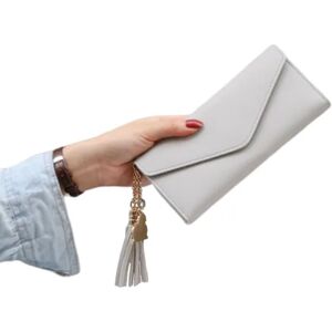 Megabilligt White Grey Wallet Women Woman Suede med Kejda Tassel Gold hvid