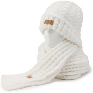 Dame Vinter Warm Beanie Hat Halstørklæde Sæt Langhalset Varmer Halstørklæder Ski Skull Caps White