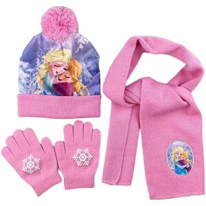 Frosne Elsa Minnie Strikket Beanie Hat Tørklæde Handsker Kit Børn Piger Vinter Varm Strik Pom Pom Skull Ski Cap Sæt style 2