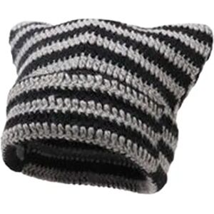 Hæklet Cat Beanie til kvinder - Vintage Grunge Accessories Slouchy Hat Gray