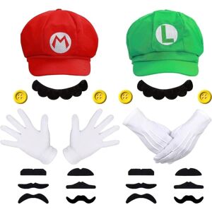 Super Mario Bros Mario og Luigi Hattar Kepsar Mustascher Handskar Knappar Cosplay Kostym