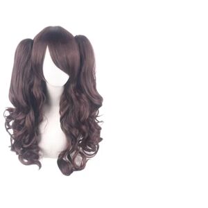 FMYSJ Lolita Long Curly Clip On Ponytails Cosplay Wig, Double Hestehale Tiger Clip Long Curly Wig (brun), wz-1350 (FMY)
