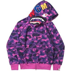 Shark outh hættetrøje med 3d print Wgm broderet cardigan camouflage hættetrøje. purple M