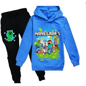 Børne Minecraft træningsdragt Sæt Sport Hoodie Bukser Casual outfit blue 160cm