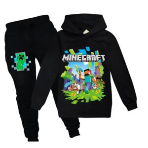 Børne Minecraft træningsdragt Sæt Sport Hoodie Bukser Casual outfit black 150cm