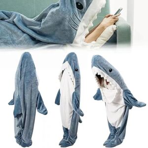 Voksen superblød flannel hættetrøje Shark Sovepose Bærbar Løs One-Piece Pyjamas Blue 210cm(210 * 90cm)