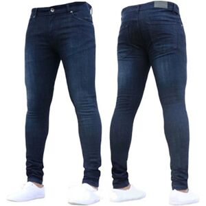 Mænds almindelige jeans med lommer Denim Skinny Bukser Navy Blue M