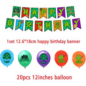 2-PACK Teenage Mutant Ninja Turtles Tema Børnefødselsdagsfest dekorationssæt Alfabet Flag Kage Indsæt Flag Indsæt række Latex ballon pull flag balloon