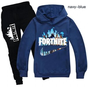 Fortnite træningsdragt Sæt Hættetrøje Jumper Top+bukser Passer til sportstøj Z - Perfet navy blue 11-12 years