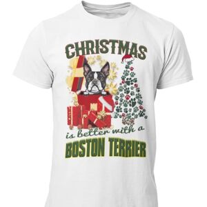 Highstreet Boston Terrier hundet-shirt - Julen er bedre med en Boston T White L