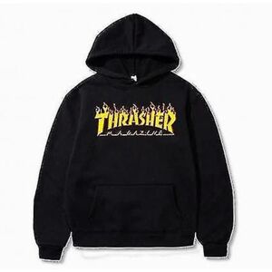 Unisex Thrasher Hættetrøje Bogstavtrykt Sweatshirt Hætte med snøre og lomme black 1 S