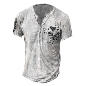 Xatilo Herre kortærmet V-hals skjorte Casual Baggy Print knap T-shirt