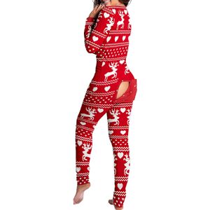 Kvinder Animal Pyjamas One Piece Christmas Bodysuit Jumpsuit Langærmet nattøj W Red Deer S