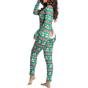 Kvinder Animal Pyjamas One Piece Christmas Bodysuit Jumpsuit Langærmet nattøj W Green M