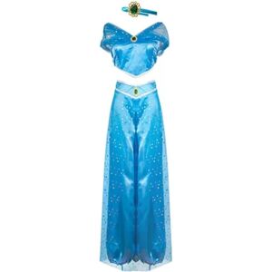 Aladdin Jasmine Princess Costume Dress Cosplay Rekvisitter Voksne Grøn XL Y dark blue S