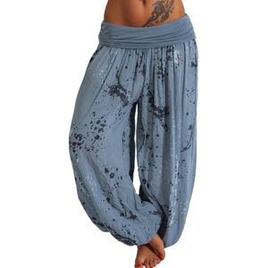 Kvinnor Boho Harem Pants Yoga Casual Baggy Hareem Byxa blue XL