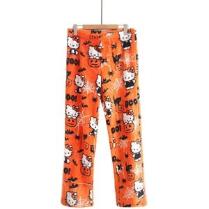 Søde tegneserie pyjamasbukser kvinder over det hele print flannel pyjamas jul halloween varmt hjem søvn graffiti bukser Stil-2 XXL