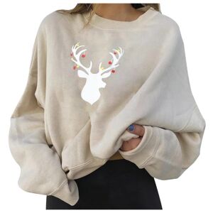 Ladie Casual Christmas Elk Print Pullover Langærmet Sweatshirt Apricot XL