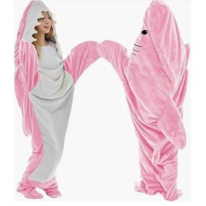 Voksen superblød flannel hættetrøje Shark Sovepose Bærbar Løs One-Piece Pyjamas Pink 190cm(190 * 90cm)